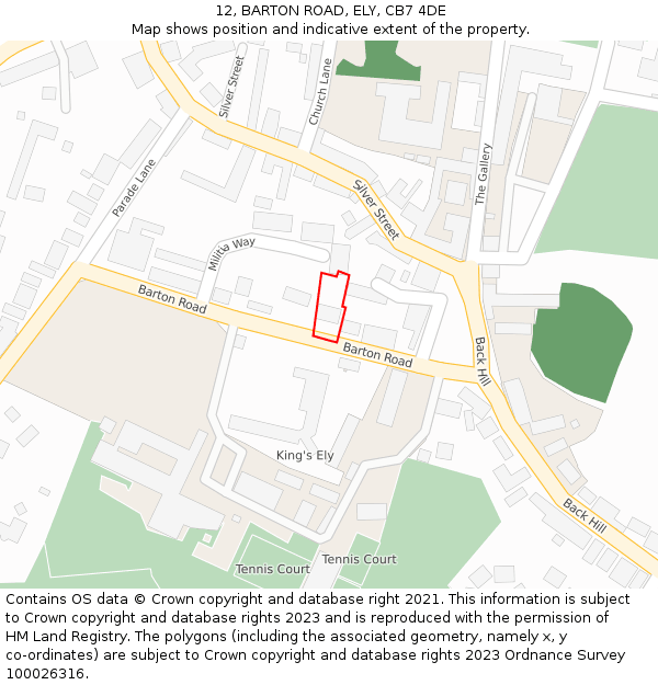 12, BARTON ROAD, ELY, CB7 4DE: Location map and indicative extent of plot