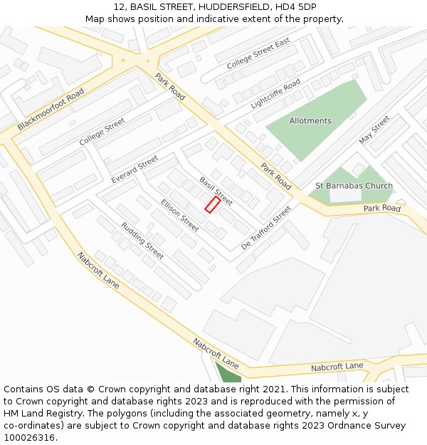 12, BASIL STREET, HUDDERSFIELD, HD4 5DP: Location map and indicative extent of plot