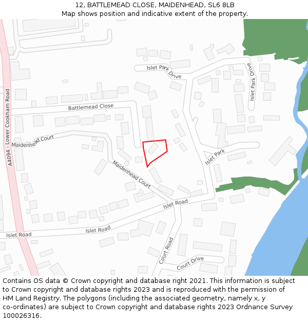 12, BATTLEMEAD CLOSE, MAIDENHEAD, SL6 8LB: Location map and indicative extent of plot