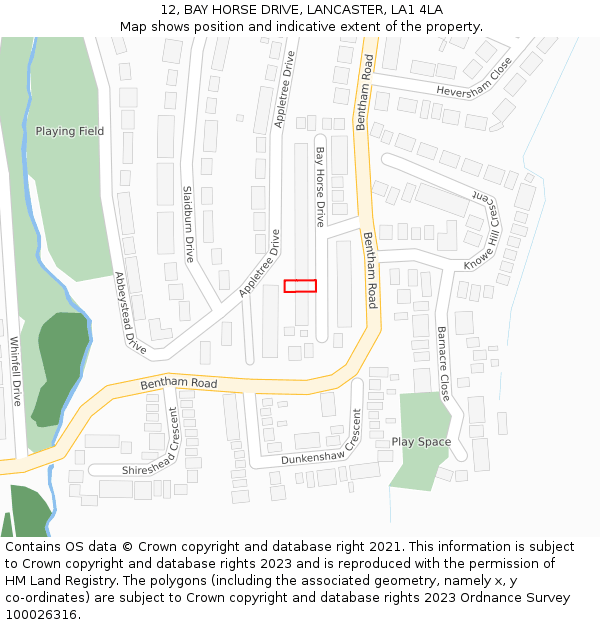 12, BAY HORSE DRIVE, LANCASTER, LA1 4LA: Location map and indicative extent of plot