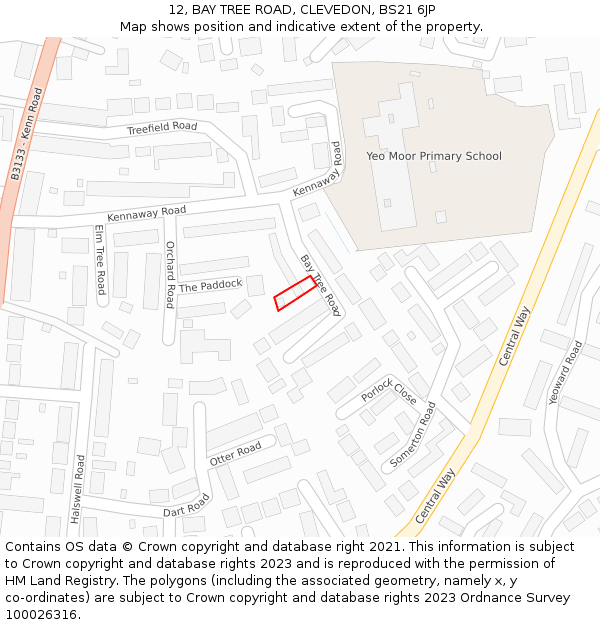 12, BAY TREE ROAD, CLEVEDON, BS21 6JP: Location map and indicative extent of plot