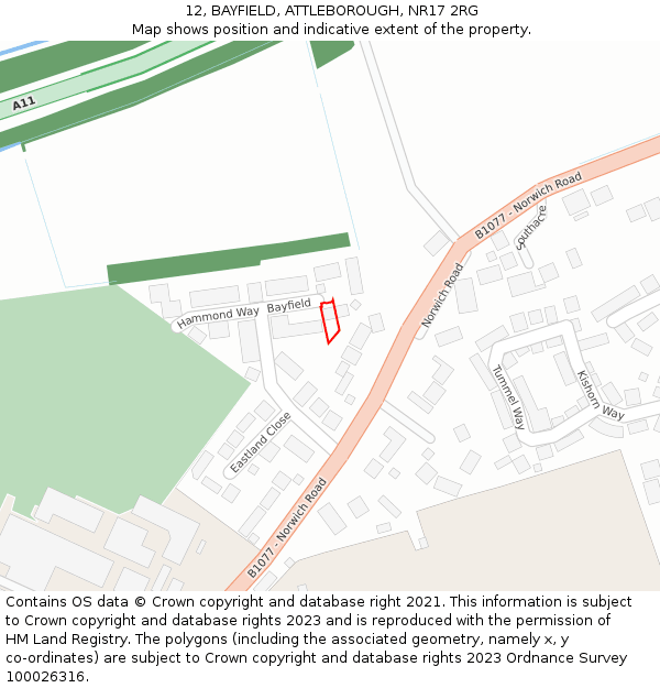 12, BAYFIELD, ATTLEBOROUGH, NR17 2RG: Location map and indicative extent of plot