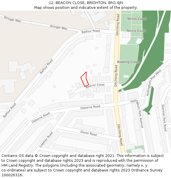 12, BEACON CLOSE, BRIGHTON, BN1 6JN: Location map and indicative extent of plot