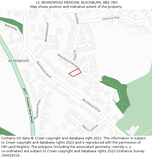 12, BEARDWOOD MEADOW, BLACKBURN, BB2 7BH: Location map and indicative extent of plot