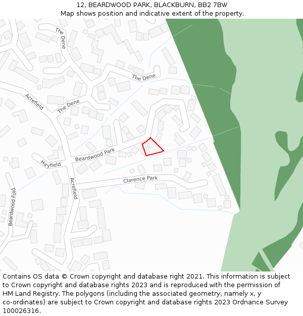 12, BEARDWOOD PARK, BLACKBURN, BB2 7BW: Location map and indicative extent of plot