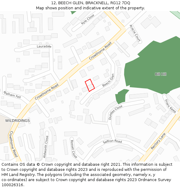 12, BEECH GLEN, BRACKNELL, RG12 7DQ: Location map and indicative extent of plot