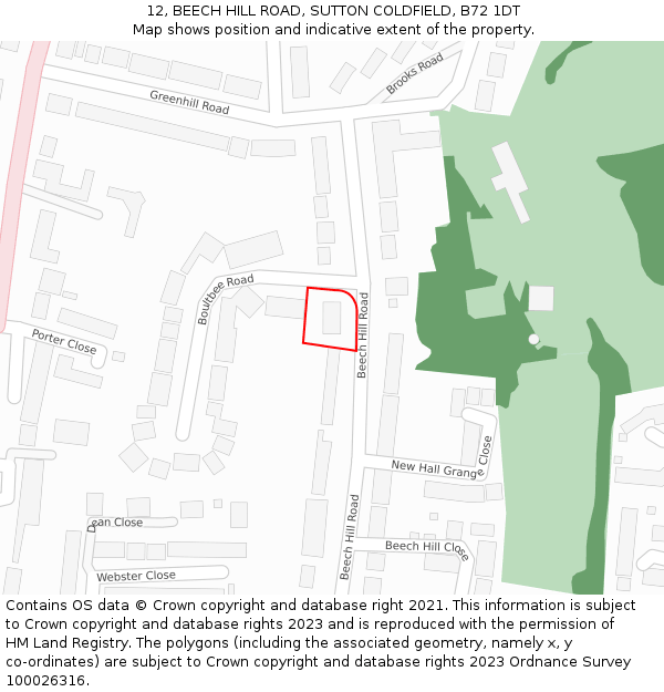 12, BEECH HILL ROAD, SUTTON COLDFIELD, B72 1DT: Location map and indicative extent of plot