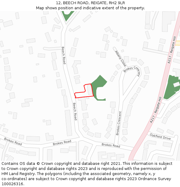 12, BEECH ROAD, REIGATE, RH2 9LR: Location map and indicative extent of plot