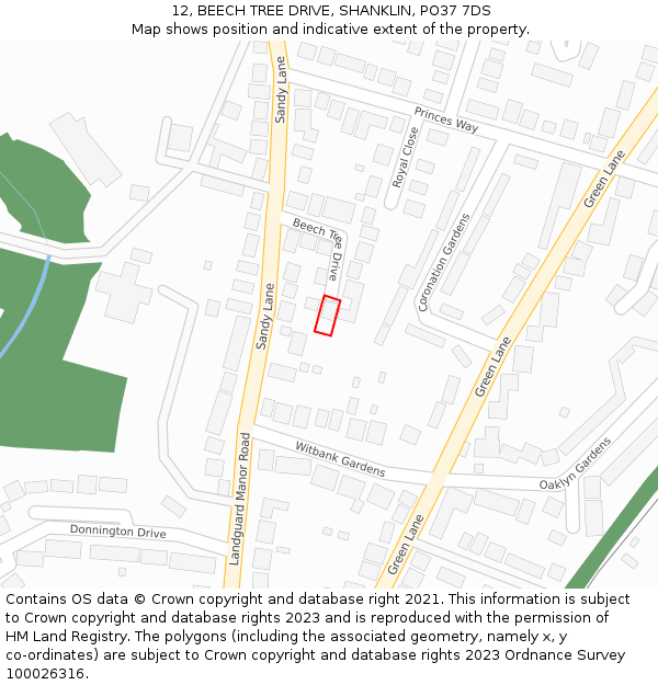 12, BEECH TREE DRIVE, SHANKLIN, PO37 7DS: Location map and indicative extent of plot