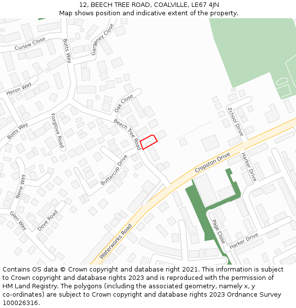 12, BEECH TREE ROAD, COALVILLE, LE67 4JN: Location map and indicative extent of plot