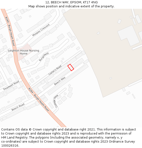 12, BEECH WAY, EPSOM, KT17 4NG: Location map and indicative extent of plot