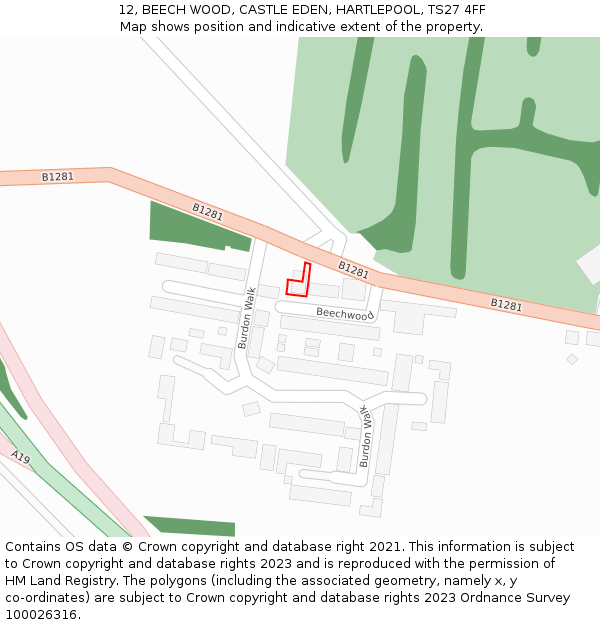 12, BEECH WOOD, CASTLE EDEN, HARTLEPOOL, TS27 4FF: Location map and indicative extent of plot