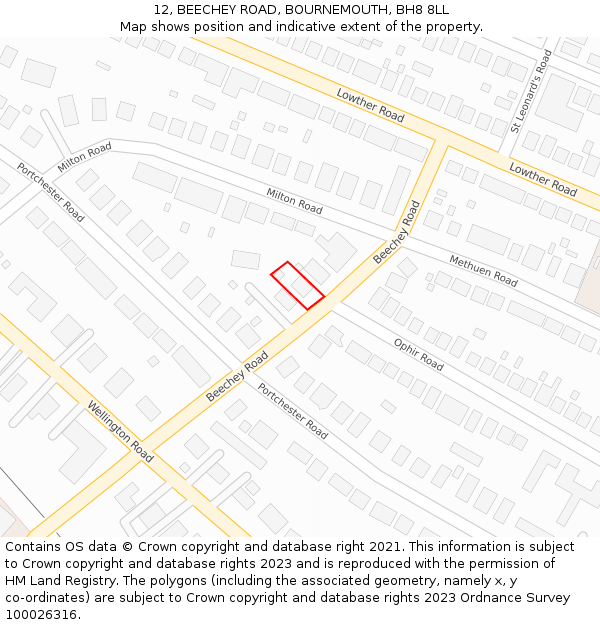 12, BEECHEY ROAD, BOURNEMOUTH, BH8 8LL: Location map and indicative extent of plot