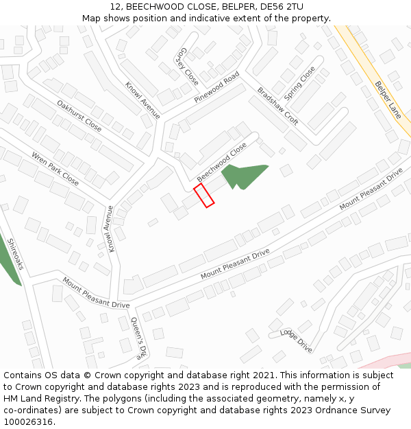 12, BEECHWOOD CLOSE, BELPER, DE56 2TU: Location map and indicative extent of plot