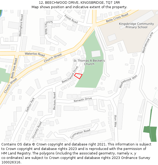 12, BEECHWOOD DRIVE, KINGSBRIDGE, TQ7 1RR: Location map and indicative extent of plot