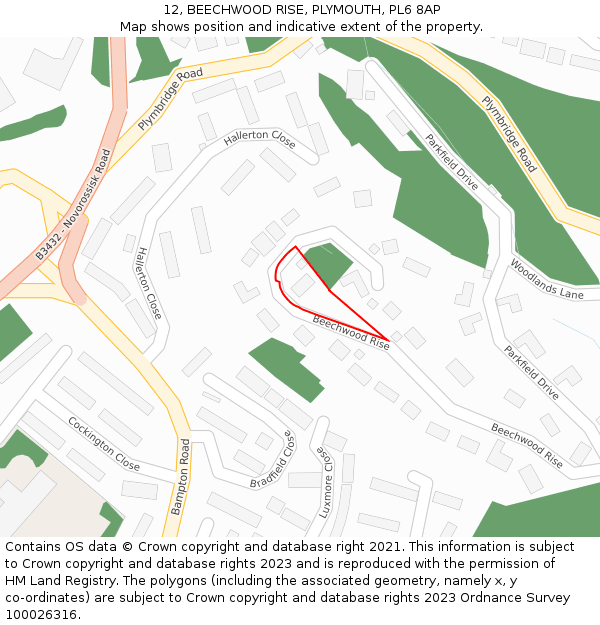 12, BEECHWOOD RISE, PLYMOUTH, PL6 8AP: Location map and indicative extent of plot