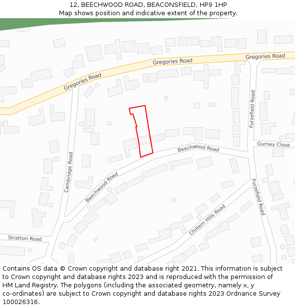 12, BEECHWOOD ROAD, BEACONSFIELD, HP9 1HP: Location map and indicative extent of plot