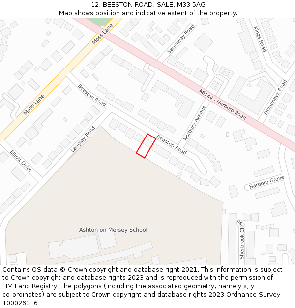 12, BEESTON ROAD, SALE, M33 5AG: Location map and indicative extent of plot