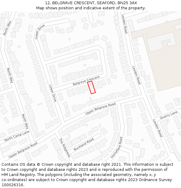 12, BELGRAVE CRESCENT, SEAFORD, BN25 3AX: Location map and indicative extent of plot