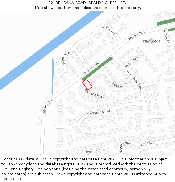 12, BELISANA ROAD, SPALDING, PE11 3FU: Location map and indicative extent of plot