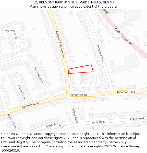 12, BELMONT PARK AVENUE, MAIDENHEAD, SL6 6JS: Location map and indicative extent of plot