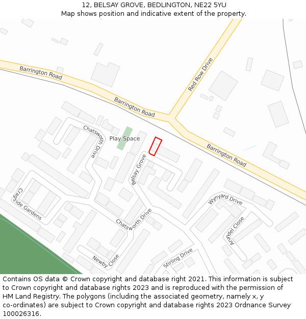 12, BELSAY GROVE, BEDLINGTON, NE22 5YU: Location map and indicative extent of plot