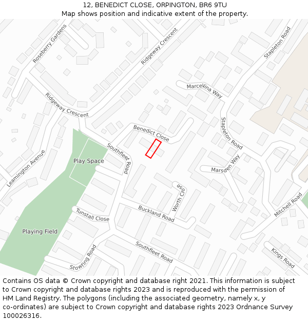 12, BENEDICT CLOSE, ORPINGTON, BR6 9TU: Location map and indicative extent of plot