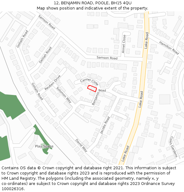 12, BENJAMIN ROAD, POOLE, BH15 4QU: Location map and indicative extent of plot