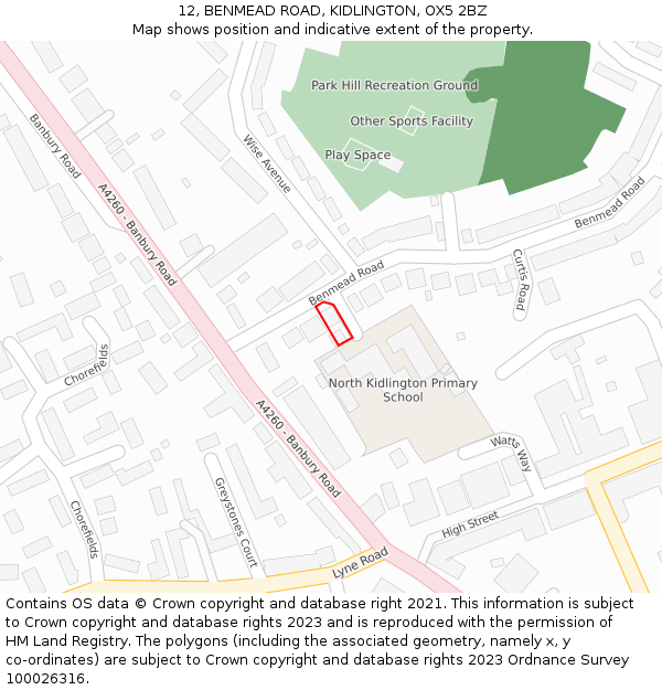 12, BENMEAD ROAD, KIDLINGTON, OX5 2BZ: Location map and indicative extent of plot