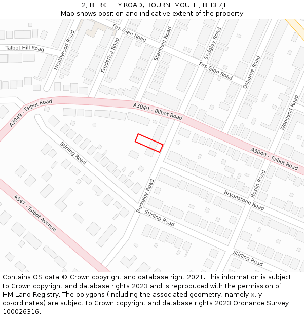 12, BERKELEY ROAD, BOURNEMOUTH, BH3 7JL: Location map and indicative extent of plot