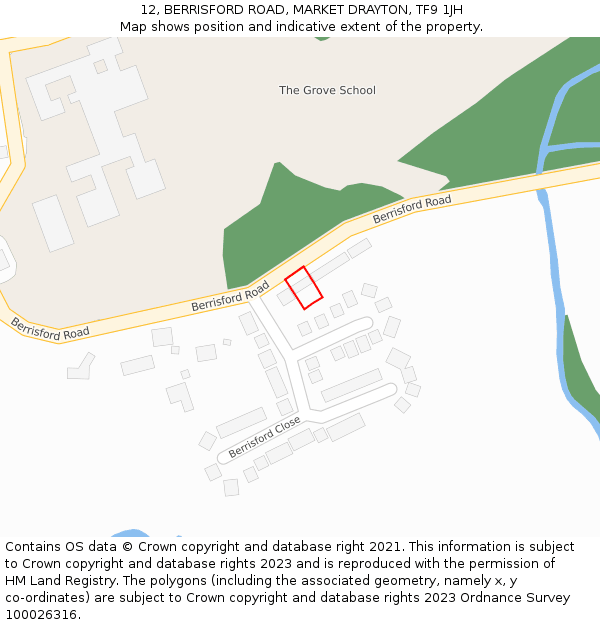 12, BERRISFORD ROAD, MARKET DRAYTON, TF9 1JH: Location map and indicative extent of plot