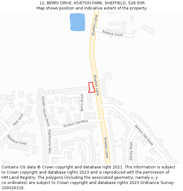 12, BERRY DRIVE, KIVETON PARK, SHEFFIELD, S26 6SR: Location map and indicative extent of plot