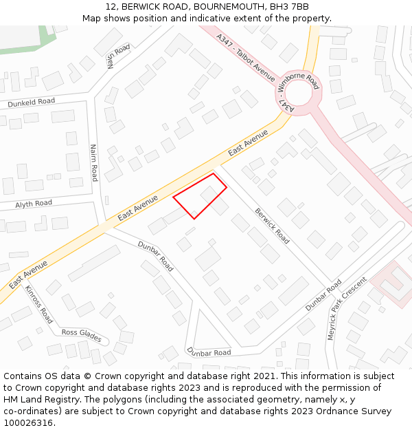12, BERWICK ROAD, BOURNEMOUTH, BH3 7BB: Location map and indicative extent of plot
