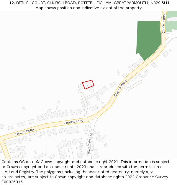 12, BETHEL COURT, CHURCH ROAD, POTTER HEIGHAM, GREAT YARMOUTH, NR29 5LH: Location map and indicative extent of plot