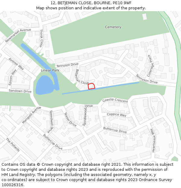 12, BETJEMAN CLOSE, BOURNE, PE10 9WF: Location map and indicative extent of plot