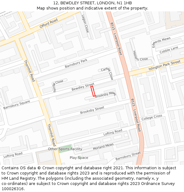 12, BEWDLEY STREET, LONDON, N1 1HB: Location map and indicative extent of plot