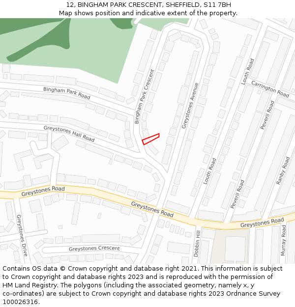 12, BINGHAM PARK CRESCENT, SHEFFIELD, S11 7BH: Location map and indicative extent of plot