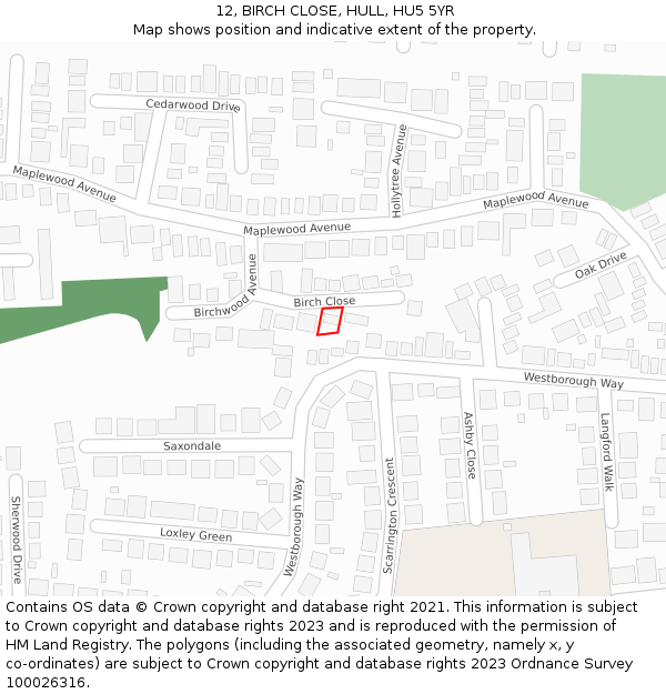 12, BIRCH CLOSE, HULL, HU5 5YR: Location map and indicative extent of plot