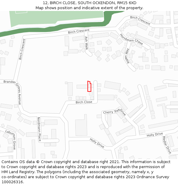 12, BIRCH CLOSE, SOUTH OCKENDON, RM15 6XD: Location map and indicative extent of plot