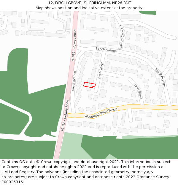 12, BIRCH GROVE, SHERINGHAM, NR26 8NT: Location map and indicative extent of plot