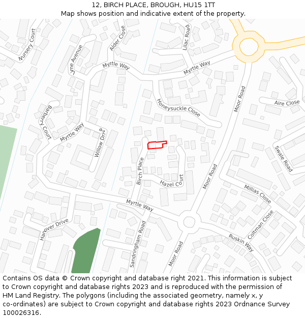 12, BIRCH PLACE, BROUGH, HU15 1TT: Location map and indicative extent of plot