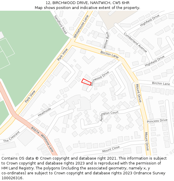 12, BIRCHWOOD DRIVE, NANTWICH, CW5 6HR: Location map and indicative extent of plot