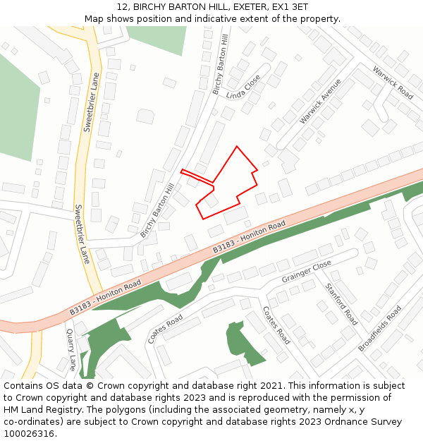 12, BIRCHY BARTON HILL, EXETER, EX1 3ET: Location map and indicative extent of plot