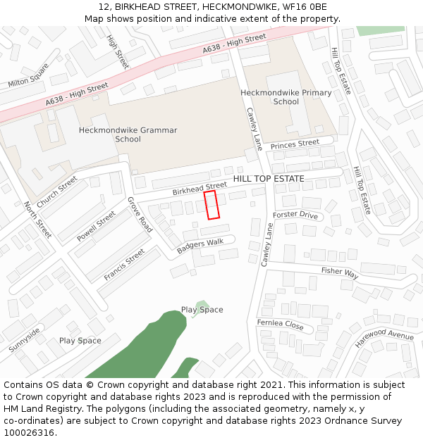 12, BIRKHEAD STREET, HECKMONDWIKE, WF16 0BE: Location map and indicative extent of plot