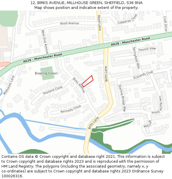 12, BIRKS AVENUE, MILLHOUSE GREEN, SHEFFIELD, S36 9NA: Location map and indicative extent of plot