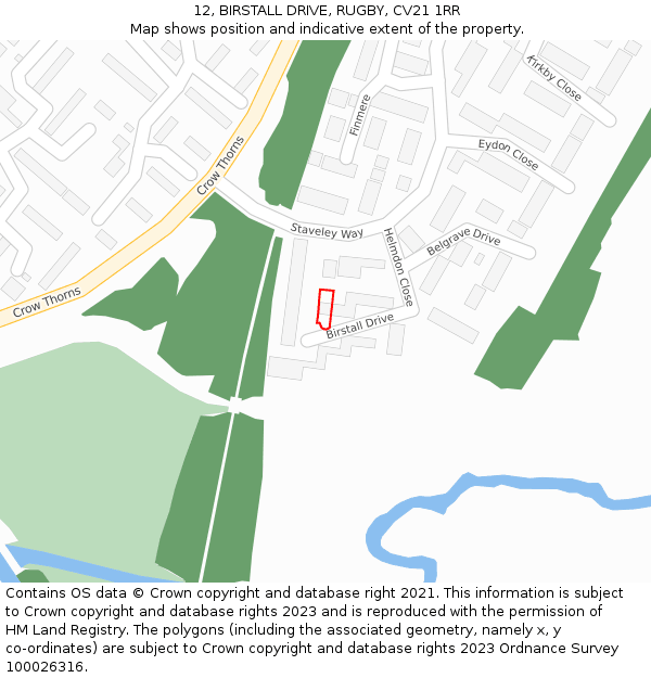 12, BIRSTALL DRIVE, RUGBY, CV21 1RR: Location map and indicative extent of plot