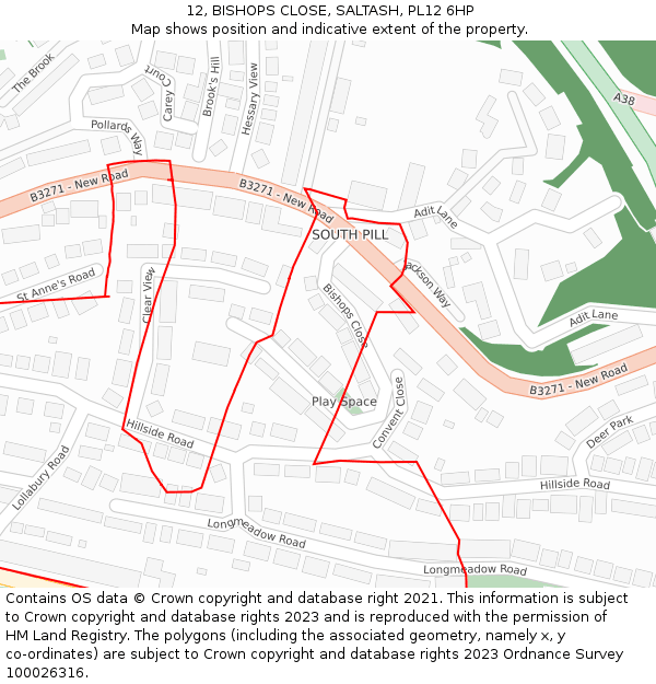 12, BISHOPS CLOSE, SALTASH, PL12 6HP: Location map and indicative extent of plot