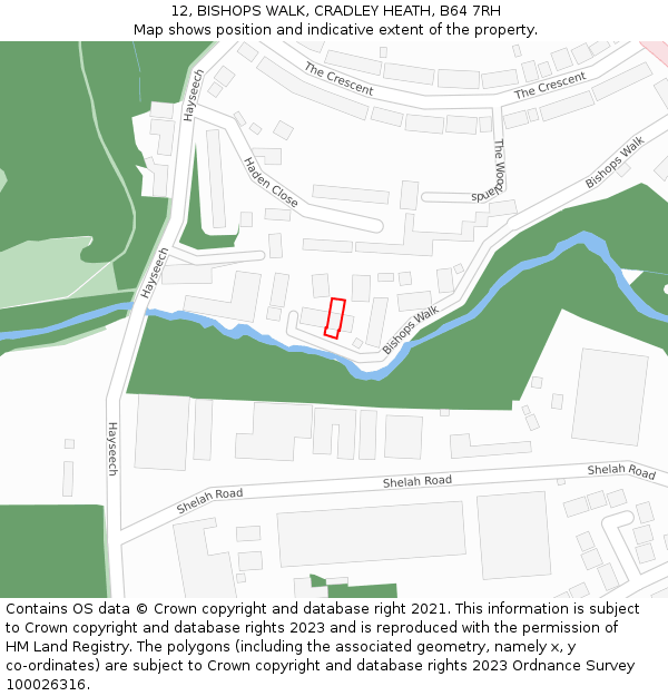 12, BISHOPS WALK, CRADLEY HEATH, B64 7RH: Location map and indicative extent of plot