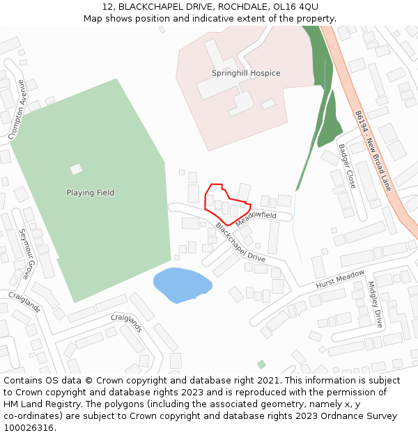 12, BLACKCHAPEL DRIVE, ROCHDALE, OL16 4QU: Location map and indicative extent of plot