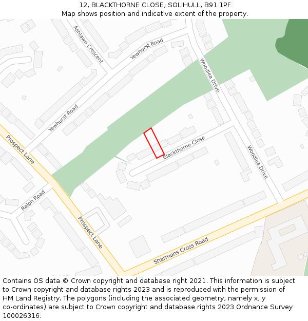 12, BLACKTHORNE CLOSE, SOLIHULL, B91 1PF: Location map and indicative extent of plot